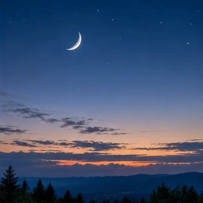 Croissant de lune au-dessus des montagnes.